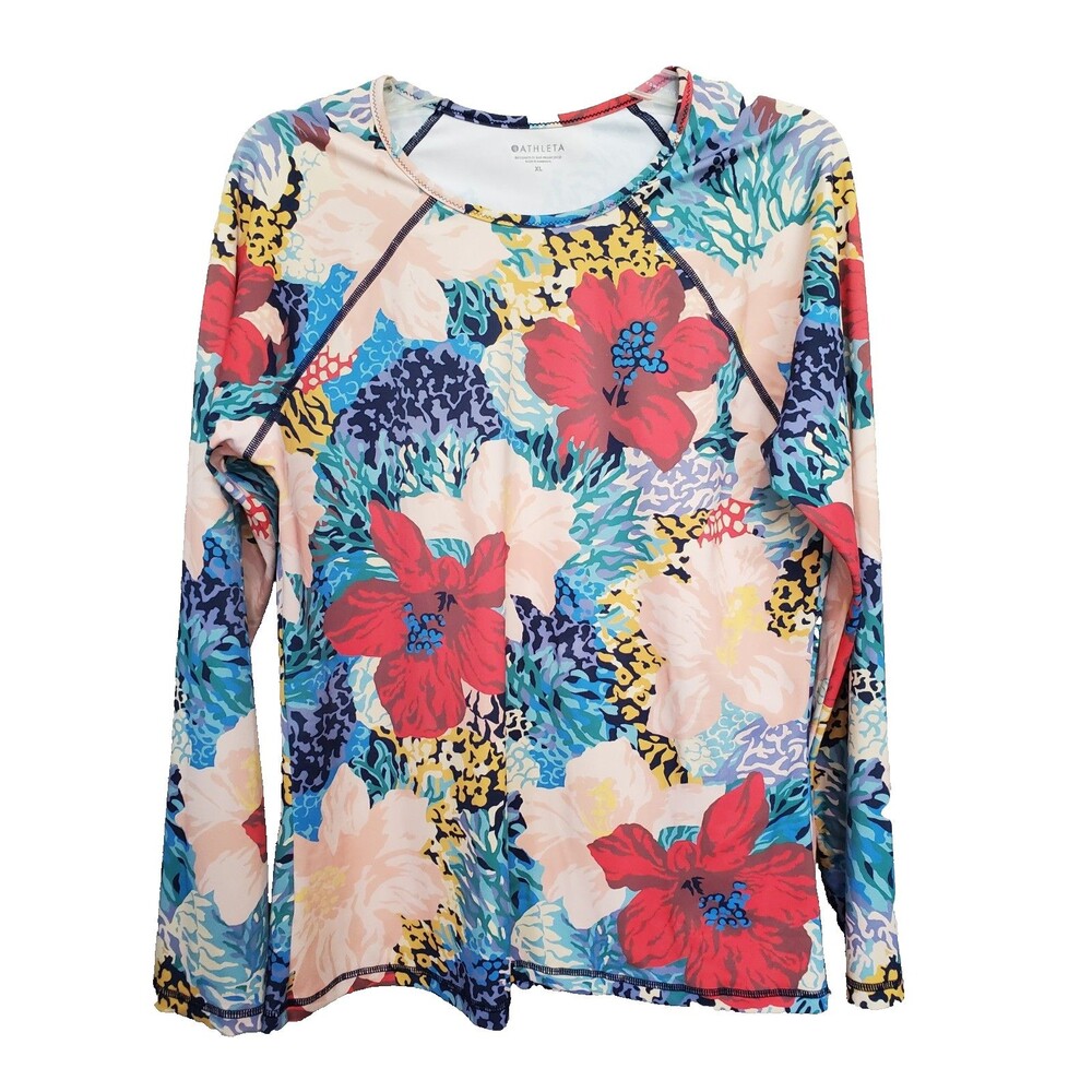 Athleta Point Break Tropical Floral UPF Rash Guard Swim Shirt Size XL